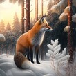 Lovely fox in the winter forest generative artificial intelligence 