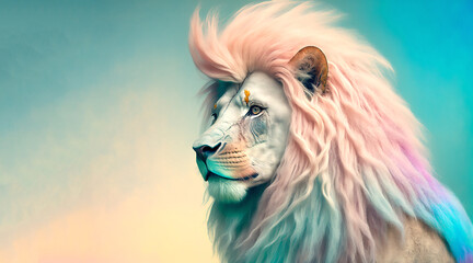 Beautiful lion with colorful mane - Generative AI