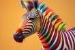  a colorful zebra is standing in front of an orange background with a yellow background and a yellow background with a red, orange, yellow, blue, green, orange, and.  generative ai