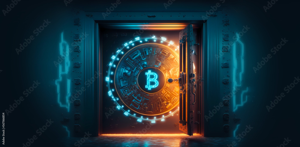 Gold Safe deposit with bitcoin logo. Concept symbol of cryptocurrency ...