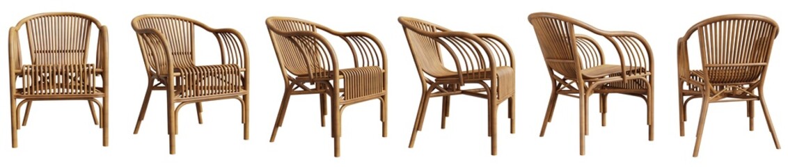 Aufkleber - Rattan chair in different views isolated on transparent background. 3D render. 3D illustration.