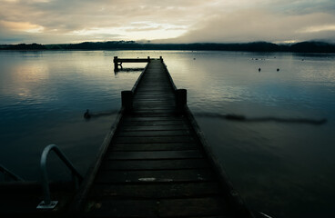  Pier on Lake Taupo on calm morning at sunrise