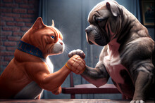 Cat Arm Wrestling With Dog
