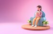 Woman with her Baby on a Sofa. 3D Illustration