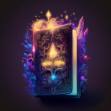 Magical, Colorful Neon Illuminated Journal, Grimoire Generative AI