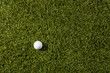 High angle view of white golf ball and copy space on grass with copy space