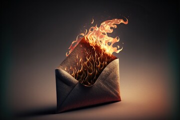 burning postal envelope with a letter on an isolated background created with Generative AI technology