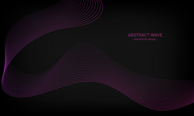 Abstract wave element for design on black background. Colorful gradient shiny waves with lines. Digital frequency track equalizer. Curved wavy line. Smooth stripe. Stylized art. Modern design. Vector.