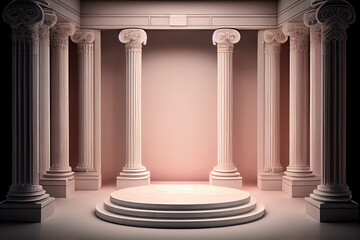 Wall Mural - generative ai: circular stage with stairs and columns