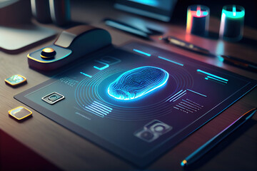Generative AI:  Futuristic digital processing of biometric identification fingerprint
