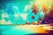 Tropical Beach, Abstract Impressionist Image, Logo Design, Palm Trees Island, Ocean