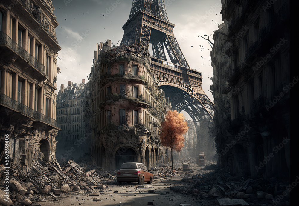 Post apocalypse in destroyed city, apocalyptic view of after world war ...