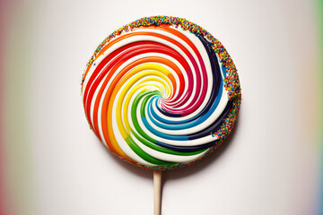 Sticker - a top shot of a massive, multicolored lolly on a white background. Generative AI