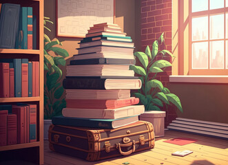 Canvas Print - back to school concept book stack and class room. Generative AI