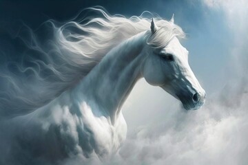 Poster - Very beautiful white horse portrait