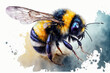 On a white background, a bumblebee is depicted in watercolor. Generative AI