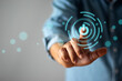 © vachiravit - Businessman touching start button , technology concept, future