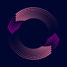 Pink And Violet Squares And Dots In Circle Form. Segmented Circle. Helix. Geometric Art. Circular Shape. Trendy Design Element For Border Frame, Round Logo, Tattoo, Sign, Symbol, Web Pages, Prints