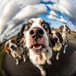 fisheye photography of Excited Gorgeous dogs with wide open eyes ,Generative Ai