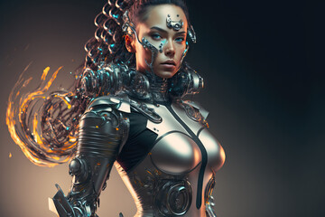 Wall Mural - unusual human model wearing futuristic space gear. people and technology. generative ai