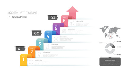 Wall Mural - Infographic Timeline diagram template for business. 6 Steps Modern roadmap with circle topics, for vector infographics, flow charts, presentations.