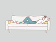 Young lazy woman leisure sleep on sofa simple korean style illustration