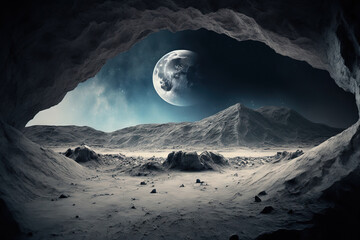 lunar surface. a gloomy background panorama of space. mission .generative ai