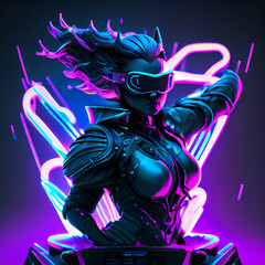 Wall Mural - Artemis statue cyberpunk style. Generative Ai.