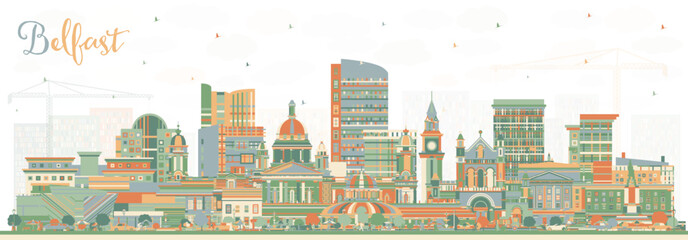 belfast northern ireland city skyline with color buildings. vector illustration. belfast cityscape w