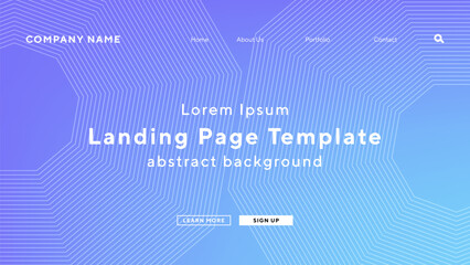 landing page with hexagon linestriped gradient white boult technology theme background for website UI template business Annual reports, flyer, poster, magazine cover,brochure template vector EPS.