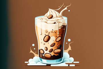 Wall Mural - Iced coffee with milk cream. cocktail made of cold brew coffee, milk, and ice. Generative AI