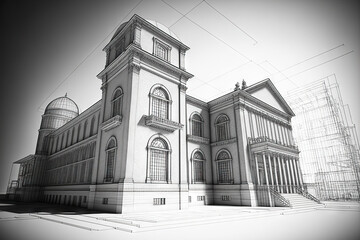 Wall Mural - architectural history perspective a wireframe i created for a building. generative ai