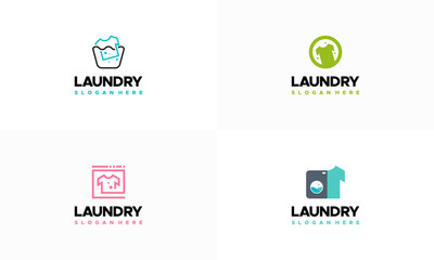 Wall Mural - set of laundry logo designs concept vector, cloth washing logo template