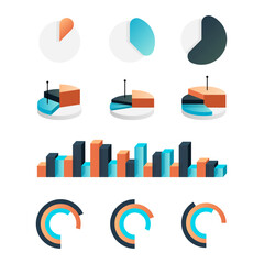 Poster - Graphic charts. Infographic statistic bars and circle diagrams for data presentation. Comparison histogram elements. Isolated analytic graph types set. Vector information visualization
