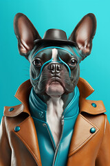 Wall Mural - Stylish Dog  as Fashion Model in Leather Jacket Generative AI Digital Illustration Part#40223