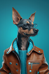Wall Mural - Stylish Dog  as Fashion Model in Leather Jacket Generative AI Digital Illustration Part#40223