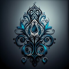 Wall Mural - abstract floral blue and black background