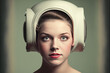 © Cavan Images - shot of a woman wearing a vintage futuristic cap sixties style