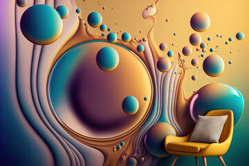 Wall Mural - Wallpaper with an abstract gradient and an oil bubble in the water. Generative AI
