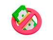 3d minimal A pile of banknotes with a stop icon. no cash accepted icon. cash is not accepted sign. 3d rendering illustration.