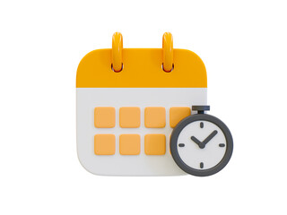 3d minimal time management concept. schedule notification. meeting reminder. Calendar with a stopwatch icon. 3d illustration.