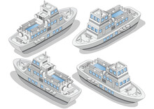 Private Yacht. Isometric. Isolated On White Background. Vector Illustration.