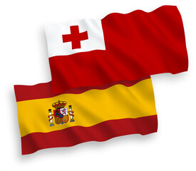 Flags of Kingdom of Tonga and Spain on a white background