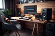photography, music studio setup, music workstation in  home. Generative ai