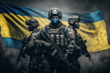 A group of soldiers standing in front of a flag with a gas mask on their face and a gun in their hand a stock photo antipodeans rpg