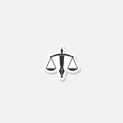 Symbol of law and justice scale pen icon sticker isolated on gray background