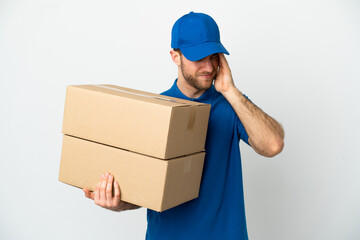 Poster - Delivery man over isolated white background with headache