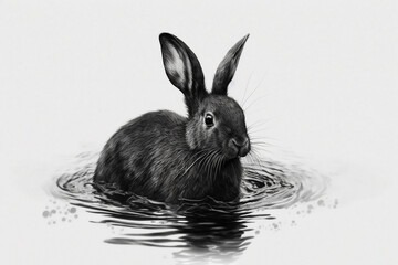 Wall Mural - black rabbit on a white background. Generative AI