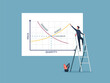 © Diki - Businessman drawing graphs supply vs demand curves concept, relationship between the quantity of a commodity that producers wish to sell at various prices, vector illustration