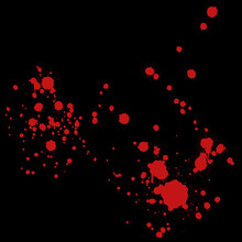 Blood Splatter, Horror Background. Blood Splash Overlays On Black Background For Art Design. Royalty High-quality Stock Photo Of Abstract Drops Brush For Painting, Watercolor Brush, Ink, Blood Stain